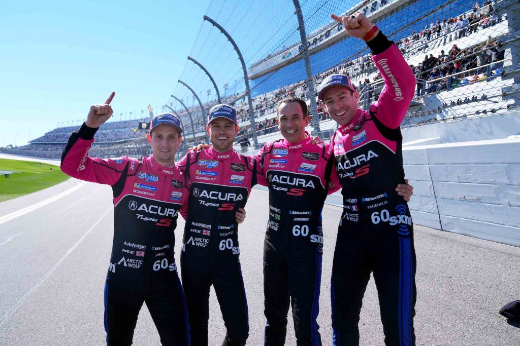 #60: Meyer Shank Racing W/Curb-Agajanian, Acura DPi, DPi: Oliver Jarvis, Tom Blomqvist, Helio Castroneves, Simon Pagenaud celebrate on the track